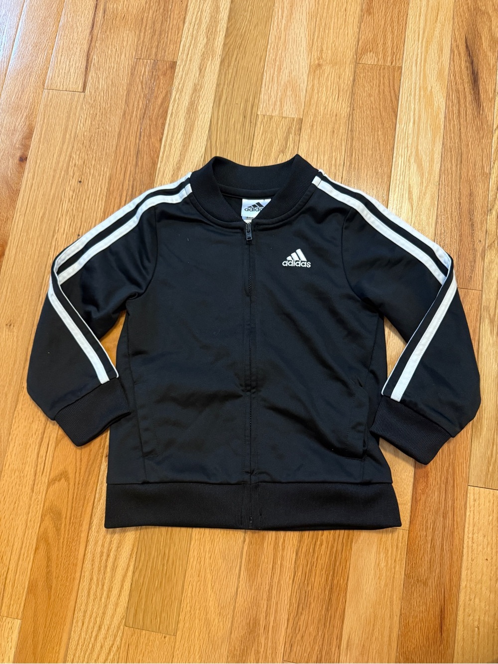 Adidas Kids Black Zip-Up Track Jacket with White Stripes